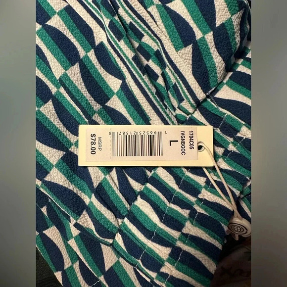 Max Studio Womens Geo Bubble Crepe Side Border Pants Size L Green Navy NWT #001 - Picture 3 of 3